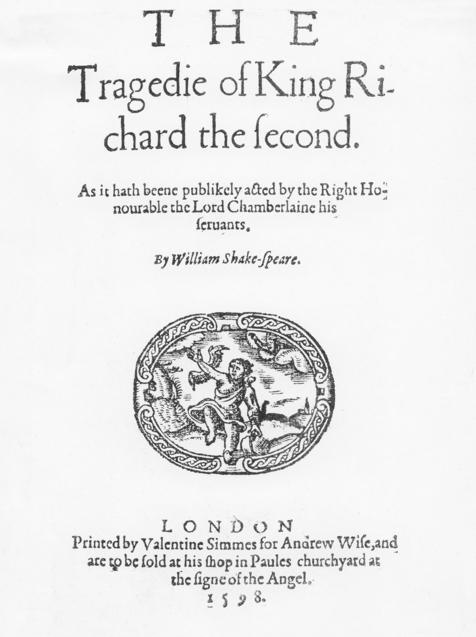 صورة في مواجهة مأساة الملك ريتشارد الثاني ، بقلم ويليام شكسبير ، 1598 بواسطة مدرسة اللغة الإنجليزية