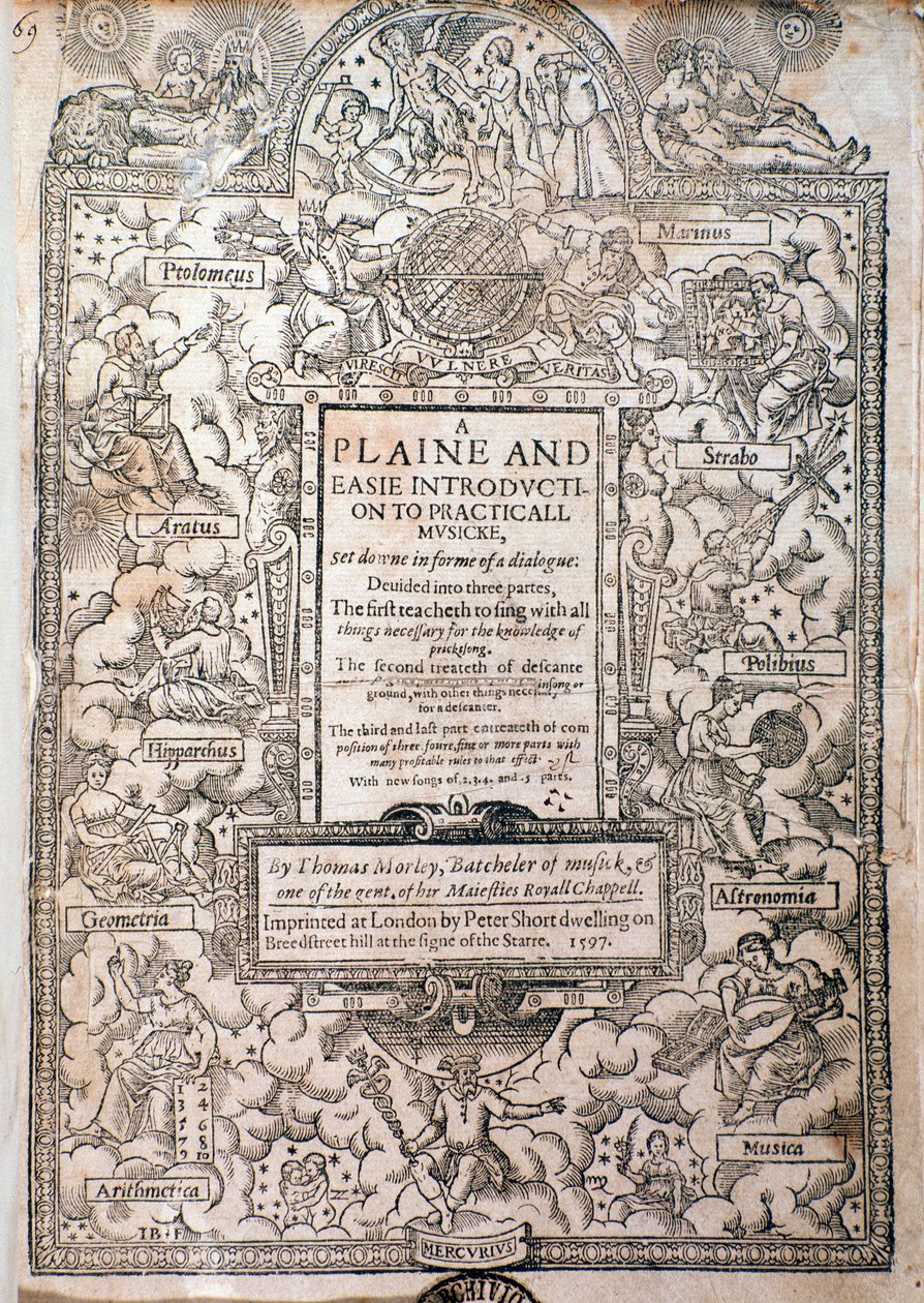 صورة من مقدمة من Plaine و Easie إلى Practicall Musicke بقلم توماس مورلي ، التفاصيل ، 1597 بواسطة مدرسة اللغة الإنجليزية