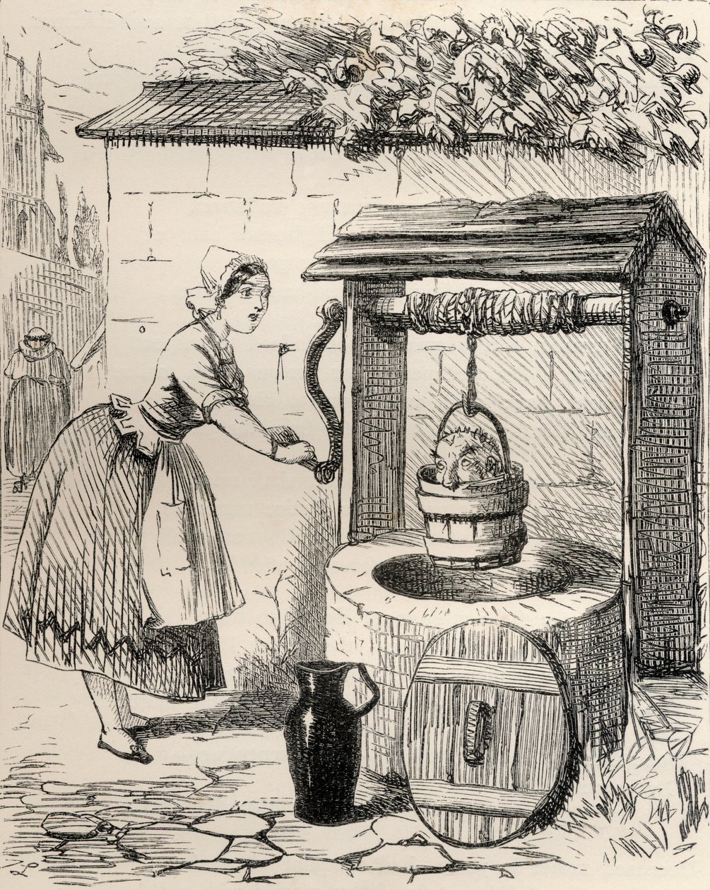 رسم توضيحي بعد J. Leech لقصيدة "A Lay of St. Gengulphus" ، من "The Ingoldsby Legends or Mirth and Marvels" ، بقلم توماس إنغولدسبي ، نُشر عام 1865 بواسطة مدرسة اللغة الإنجليزية