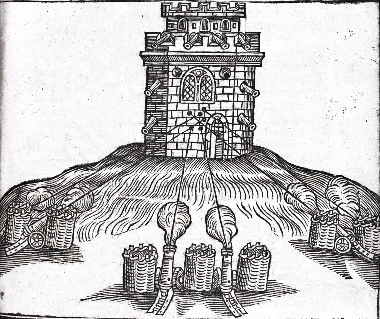 رسم توضيحي لحرب الحصار ، من "فن المدفعية" بقلم توماس سميث (fl.1600-27) ، 1628 بواسطة مدرسة اللغة الإنجليزية