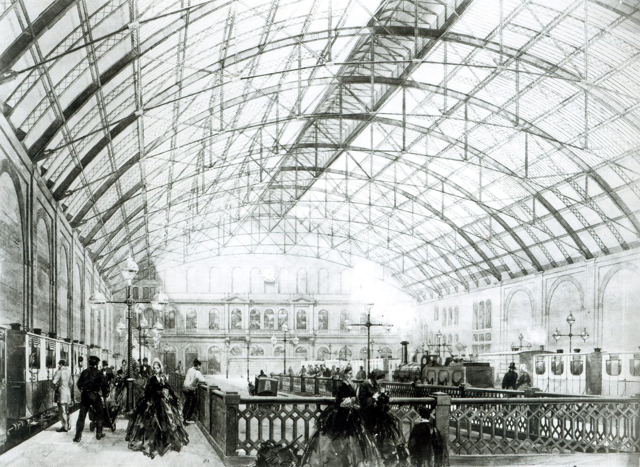الداخلية لمحطة Charing Cross ، محفورة من قبل Kell Brothers ، c.1864 بواسطة مدرسة اللغة الإنجليزية