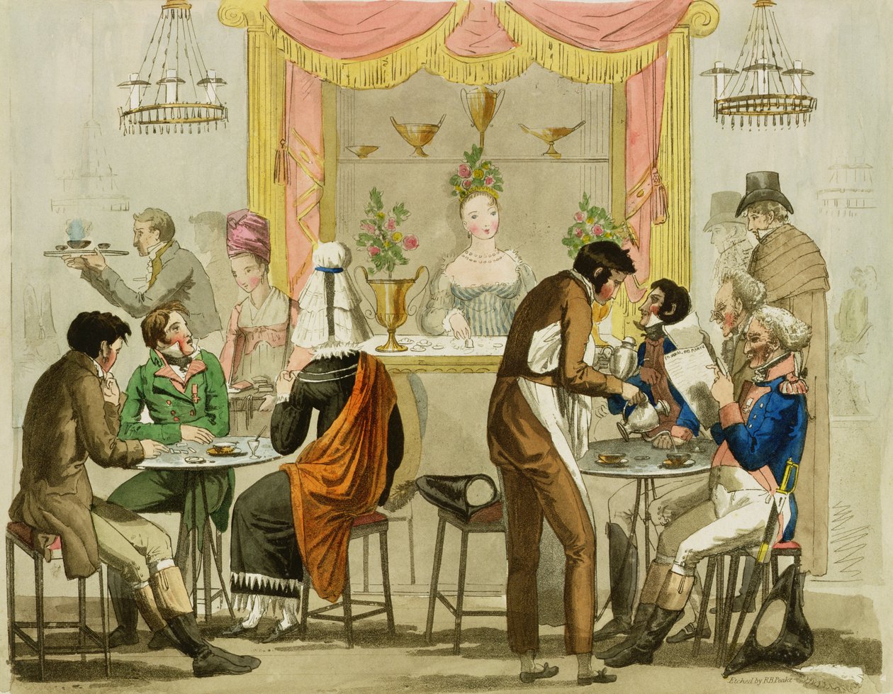 داخل مقهى ، حانة. لمكتبة ويليام بيرمان ، 1819 ، (النقش الملون) بواسطة مدرسة اللغة الإنجليزية