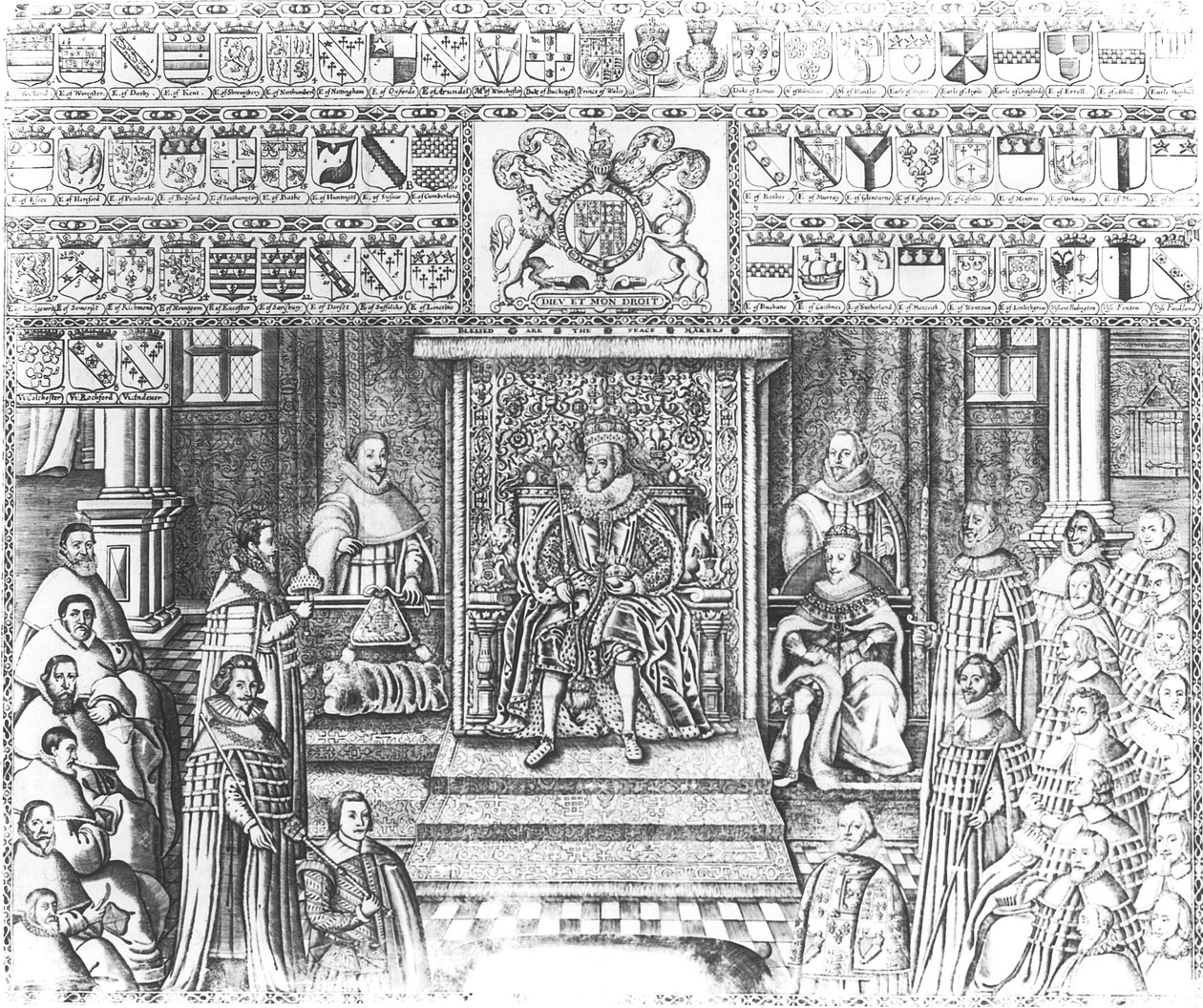 جيمس الأول ملك إنجلترا (1566-1625) في المحكمة بواسطة مدرسة اللغة الإنجليزية