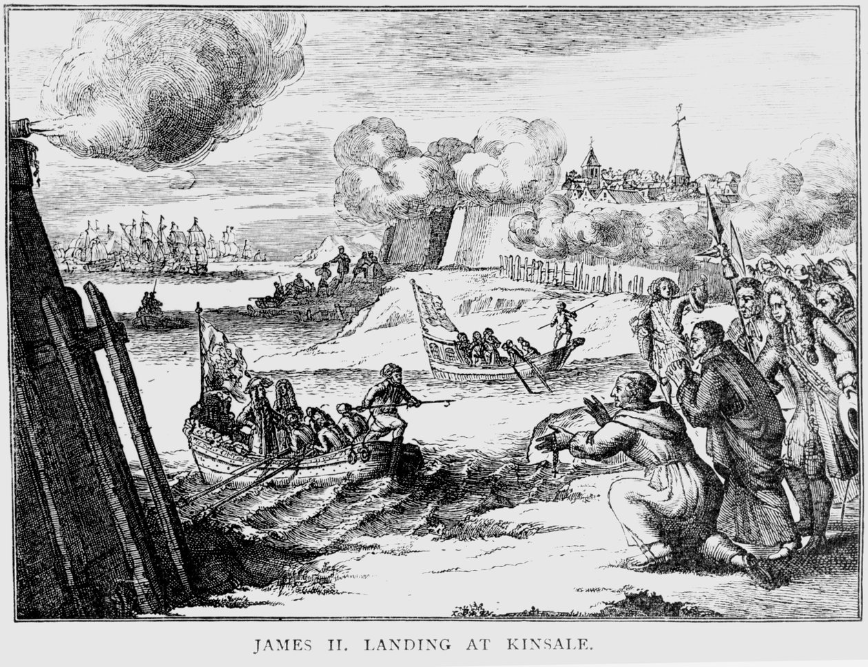 جيمس الثاني (1633-1701) الهبوط في كينسالي ، 12 مارس 1689 بواسطة مدرسة اللغة الإنجليزية