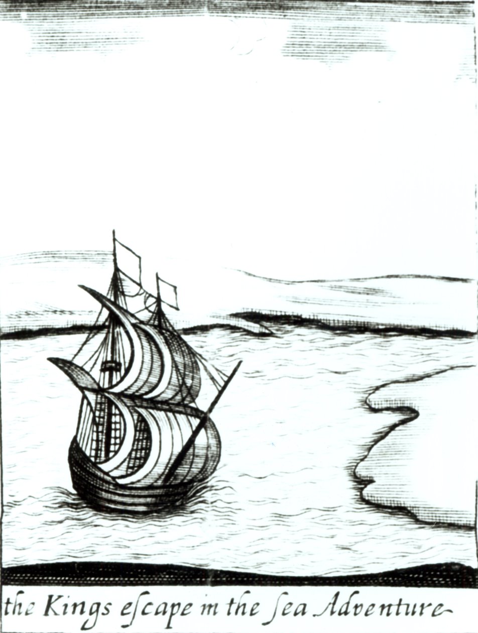 الملك تشارلز الثاني (1630-1685) فر من إنجلترا عام 1651 ، نُشر عام 1660 بواسطة مدرسة اللغة الإنجليزية