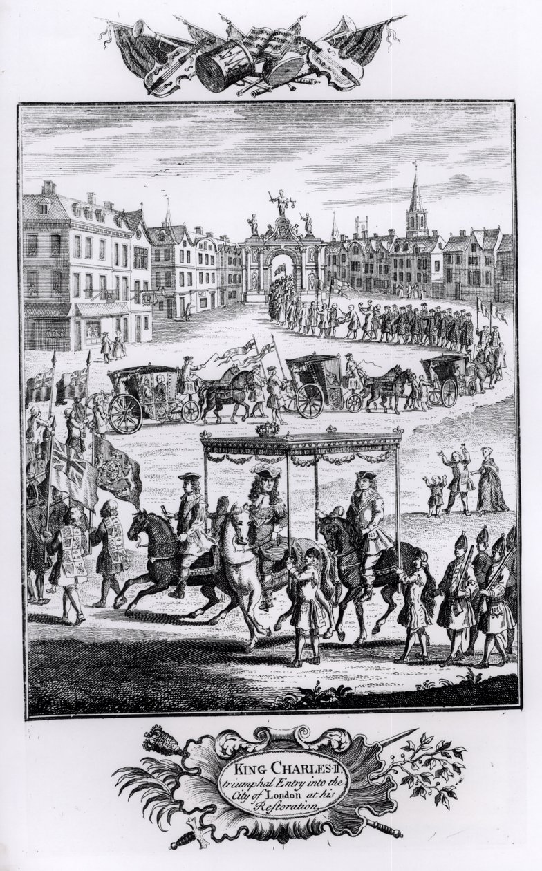 الملك تشارلز الثاني (1630-1685): دخول النصر إلى مدينة لندن عند ترميمه ، مايو 1660 بواسطة مدرسة اللغة الإنجليزية