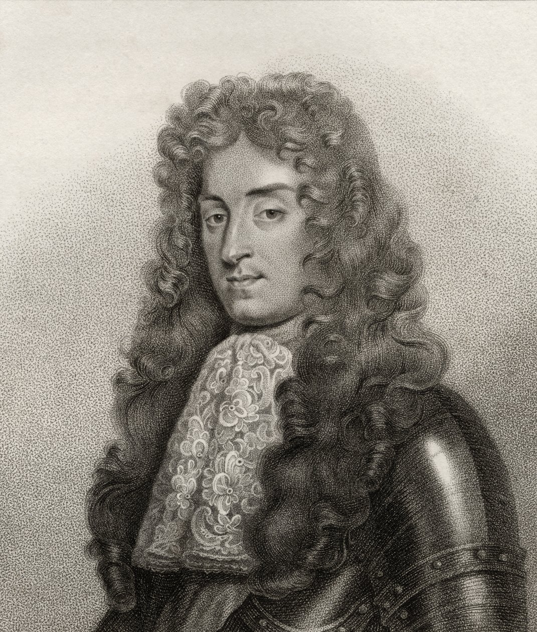 الملك جيمس الثاني ، منقوش من بوكيت ، من "كتالوج المؤلفين الملكيين والنبيل" ، نشر 1806 بواسطة مدرسة اللغة الإنجليزية