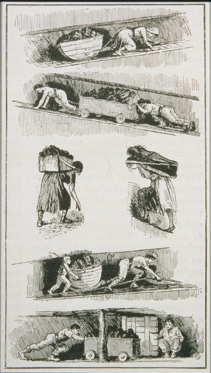 العمال (بمن فيهم امرأة وطفل) في مناجم الفحم قبل عام 1843 بواسطة مدرسة اللغة الإنجليزية