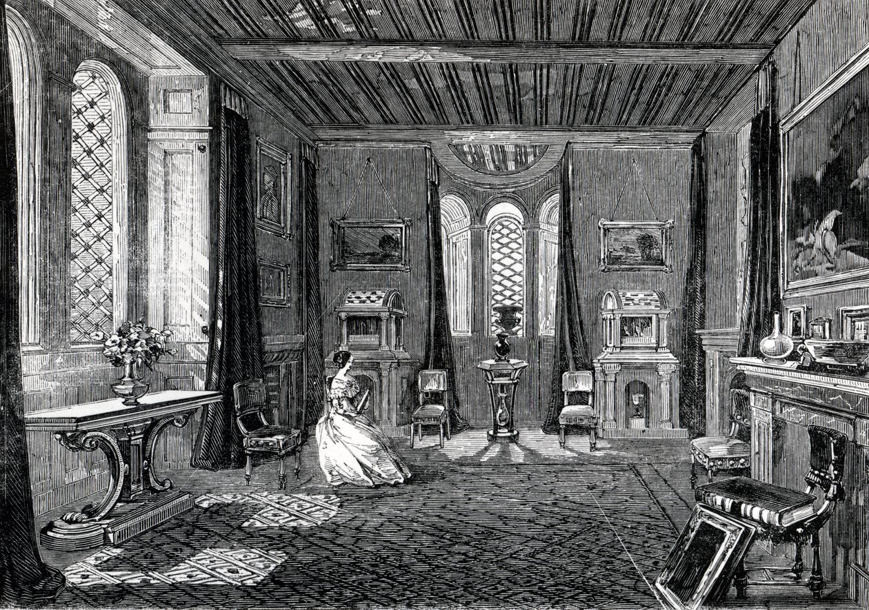 برج لانسداون - غرفة الرسم القرمزي ، المنشورة في "أخبار لندن المصورة" ، 1845 بواسطة مدرسة اللغة الإنجليزية