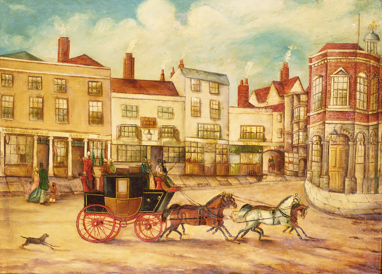 لندن إلى Maidstone Stage Coach يمر Swan Inn و Town Hall بواسطة مدرسة اللغة الإنجليزية