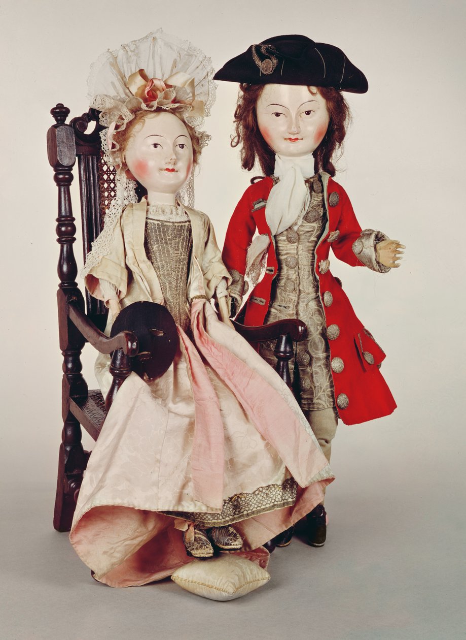 اللورد والسيدة كلافام ، الدمى الخشبية المصنوعة في فترة ويليام وماري ، أواخر 17 ، c.1680s (انظر أيضًا 182283) بواسطة مدرسة اللغة الإنجليزية