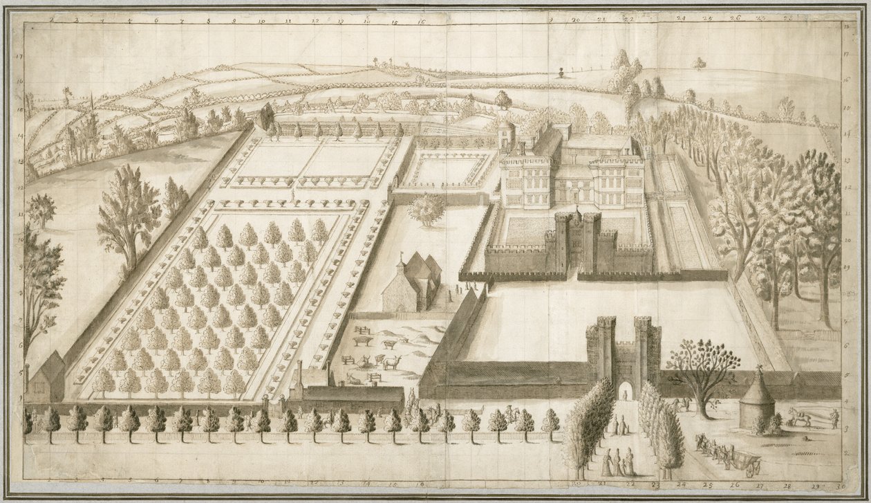 قلعة لولينجستون ، 1670 ج (قلم وحبر مع طلاء على الورق) بواسطة مدرسة اللغة الإنجليزية