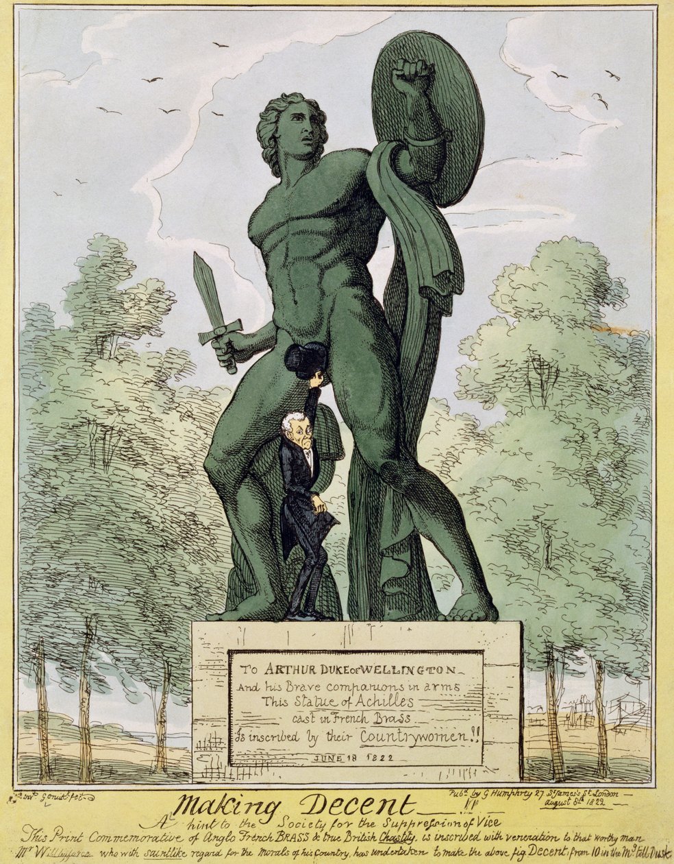 صنع فيلم لائق ، رسوم متحركة تظهر ويليام ويلبرفورس (1759-1833) وهو يغطي تمثال Achilles في ركن هايد بارك ، بقلم ريتشارد ويستماكوت (1775-1856) ، حانة. 1822 بواسطة مدرسة اللغة الإنجليزية
