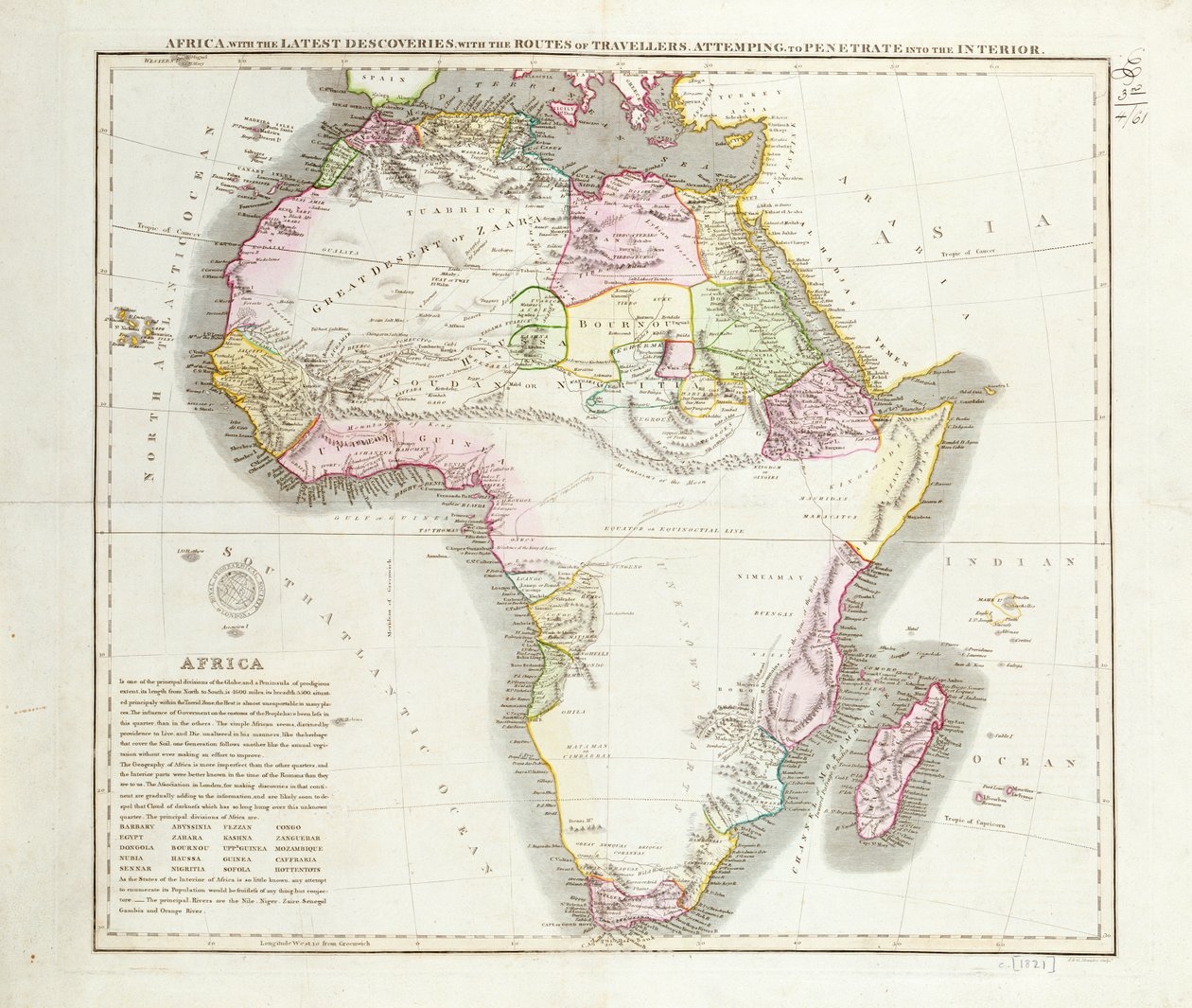خريطة أفريقيا ، 1821 بواسطة مدرسة اللغة الإنجليزية