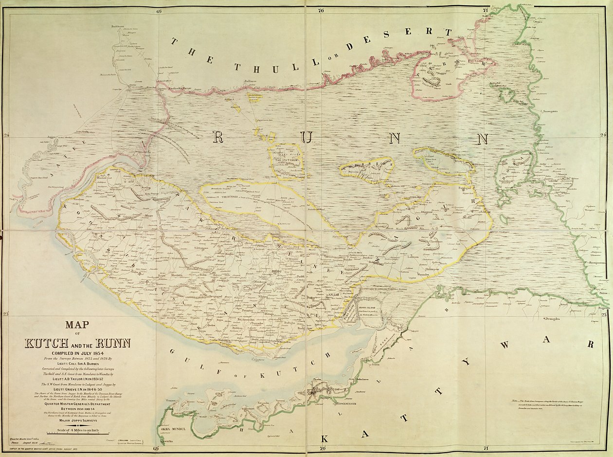 خريطة Kutch and Runn ، الهند ، 1854 بواسطة مدرسة اللغة الإنجليزية