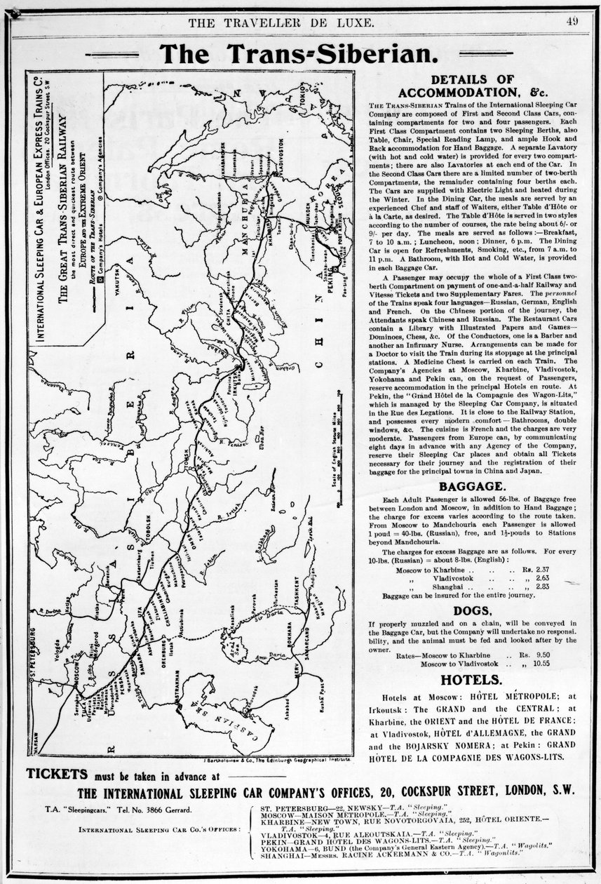 خريطة للسكك الحديدية العابرة لسيبيريا ، من إنتاج J. Bartholomew und Co. ، c.1920 بواسطة مدرسة اللغة الإنجليزية