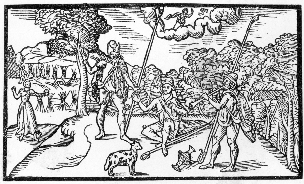 شهر أغسطس ، من "The Shepheardes Calender" بقلم إدموند سبنسر (1552-99) ، الفاكس الأصلي المنشور عام 1579 بواسطة مدرسة اللغة الإنجليزية