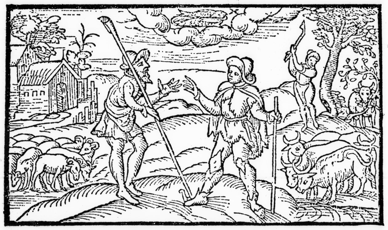 شهر فبراير ، من "The Shepheardes Calender" بقلم إدموند سبنسر (1552-99) ، الفاكس الأصلي المنشور عام 1579 بواسطة مدرسة اللغة الإنجليزية