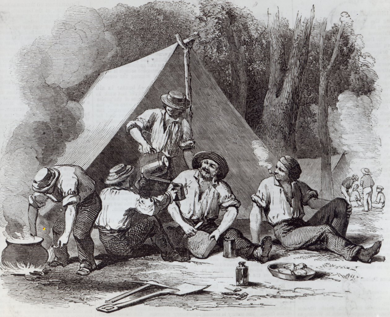 المنقبون عن الذهب في جبل ألكسندر في فوضى مسائية ، من "أخبار لندن المصورة" ، 1852 بواسطة مدرسة اللغة الإنجليزية