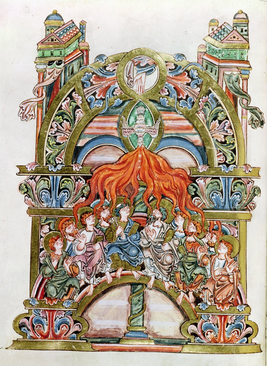 السيدة 369 (Y-7) f.29v عيد العنصرة ، من وينشستر الباباوية ، القرنين العاشر والحادي عشر بواسطة مدرسة اللغة الإنجليزية