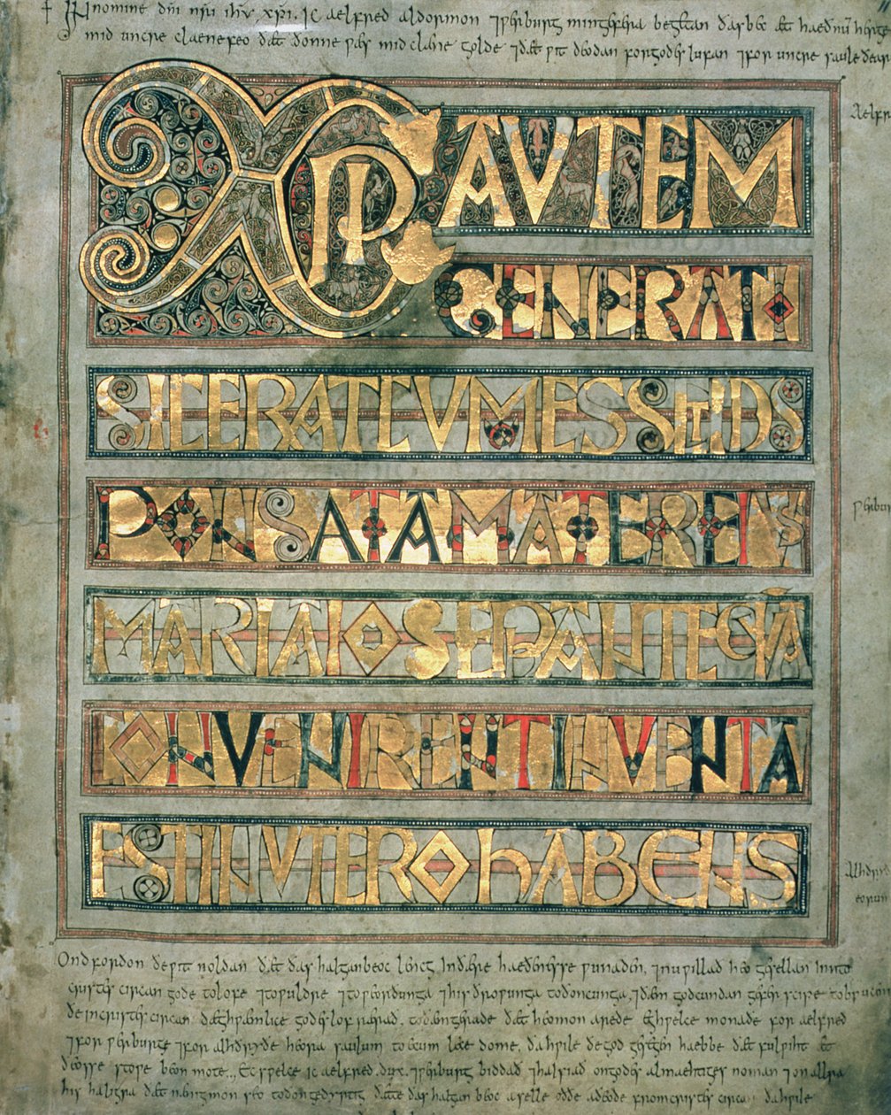Ms A 135 f.11r نص مضاء ، الصفحة الأولية `Xpi إلى سانت ماثيو ، من ستوكهولم Codex Aureus ، c.750 بواسطة مدرسة اللغة الإنجليزية