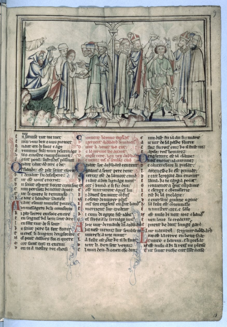 السيدة Ee 3.59 مسح وتاج إدوارد المعترف في عام 1043 ، من حياة القديس إدوارد المعترف ، c.1250-60 بواسطة مدرسة اللغة الإنجليزية