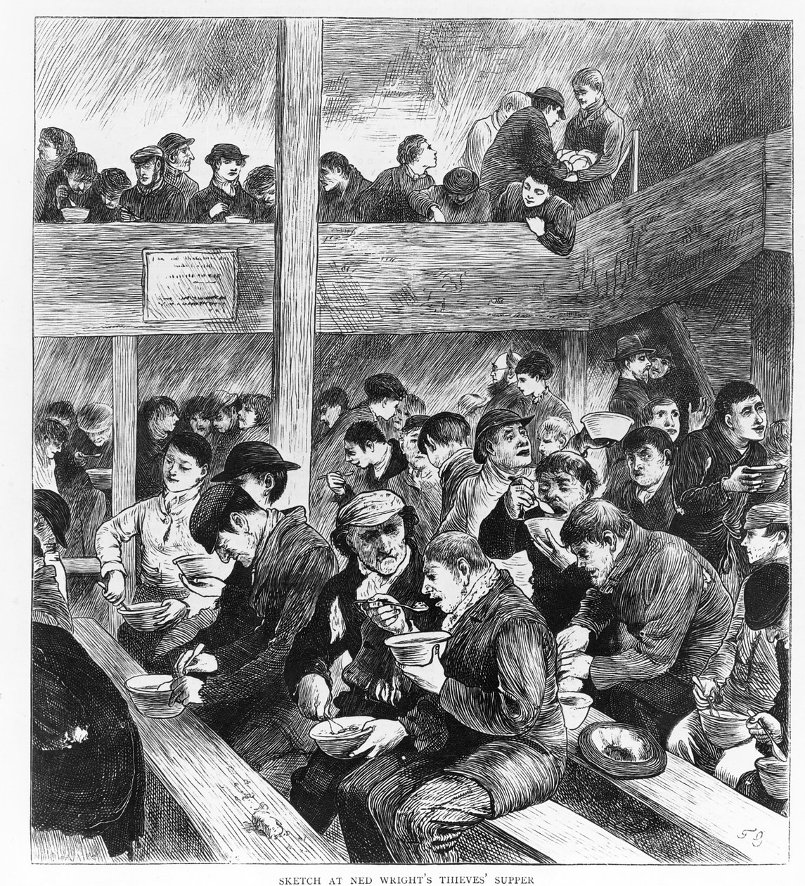 عشاء لص نيد رايت ، نشر في صحيفة الرسوم البيانية المصورة السبت 26 فبراير 1870 بواسطة مدرسة اللغة الإنجليزية