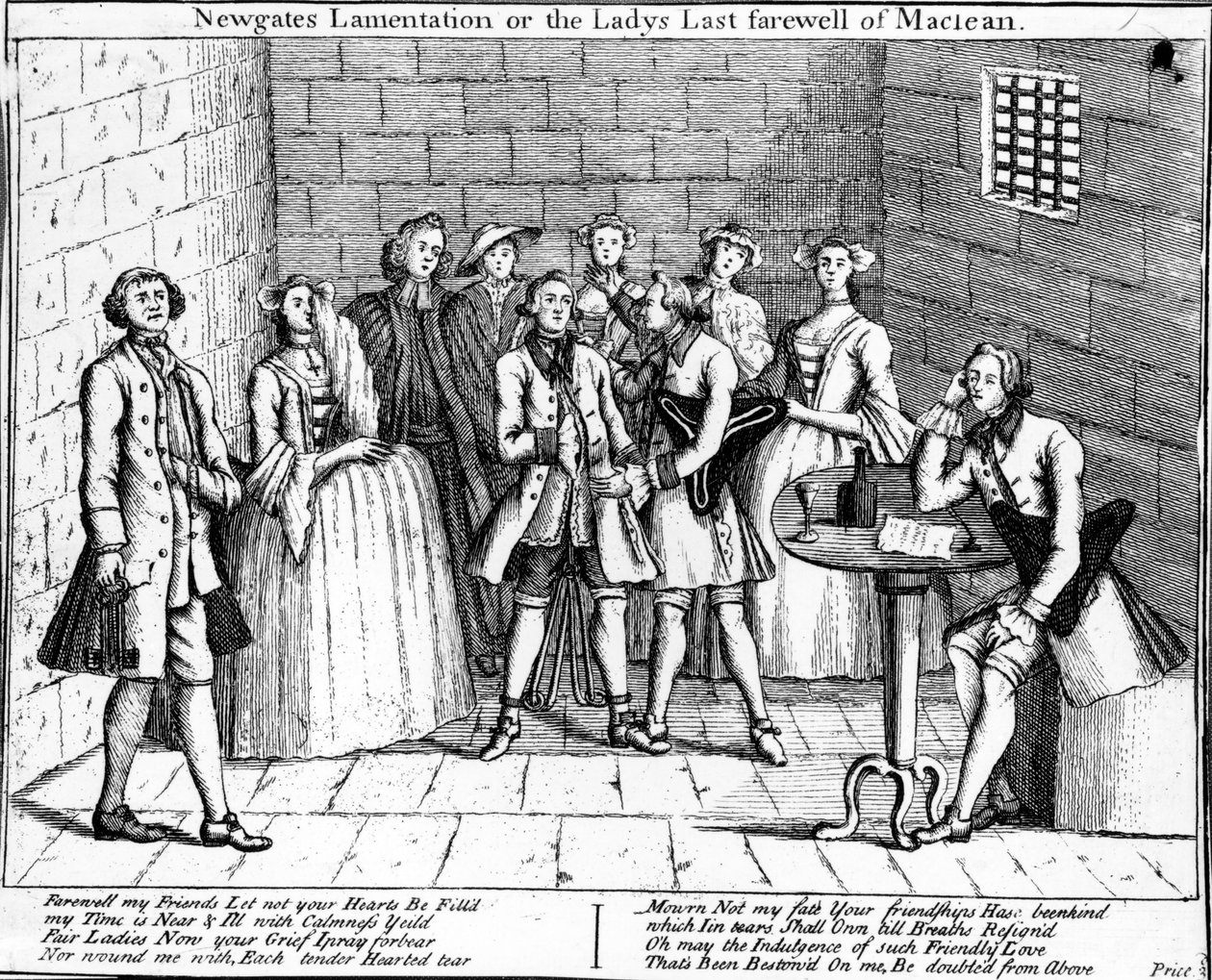 رثاء Newgate ، أو Ladys الوداع الأخير من Maclean ، 1750 بواسطة مدرسة اللغة الإنجليزية