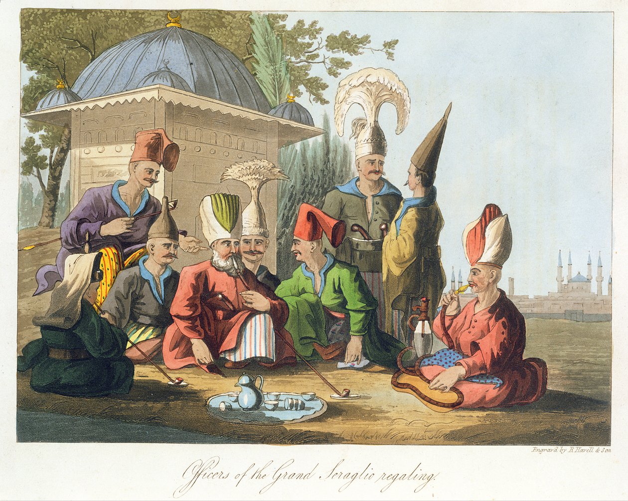 ضباط Grand Seraglio Regaling ، نقشهم روبرت هافيل وأولاده ، c.1816 بواسطة مدرسة اللغة الإنجليزية