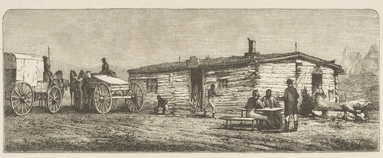 محطة البريد القديمة على المرج ، بالقرب من دنفر ، c.1870 ، من "الصور الأمريكية" ، نشرتها جمعية المسالك الدينية ، 1876 بواسطة مدرسة اللغة الإنجليزية