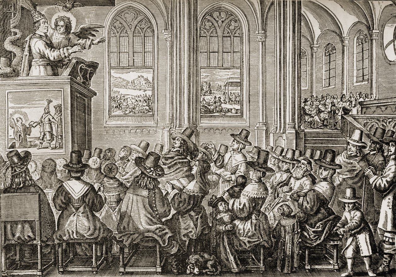أوليفر كرومويل (1599-1658) يكرز لجمعية البيوريتانيين بواسطة مدرسة اللغة الإنجليزية