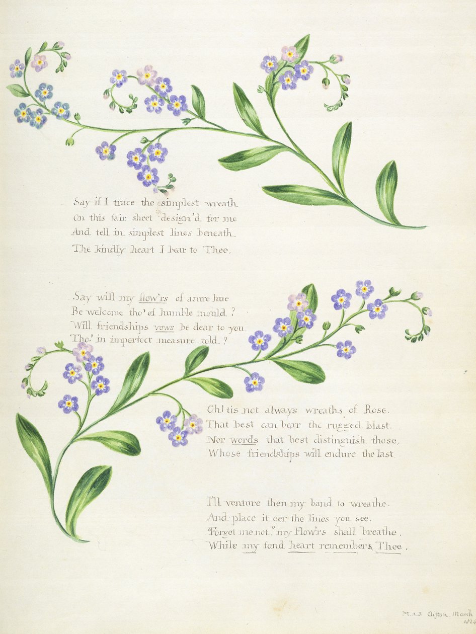 شعر ، من "ألبوم القصائد ، رسومات الجرافيت وألوان مائية" ، ص 1828 بواسطة مدرسة اللغة الإنجليزية