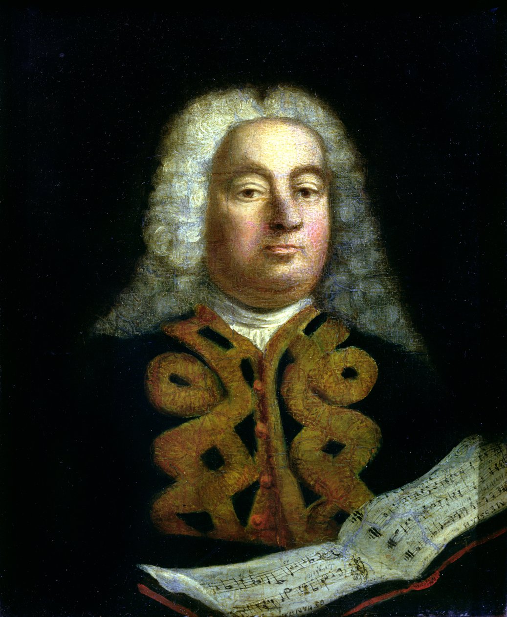 صورة لجورج فريدريك هاندل (1685-1759) مع نسخة من المسيح ، ص 1749 بواسطة مدرسة اللغة الإنجليزية
