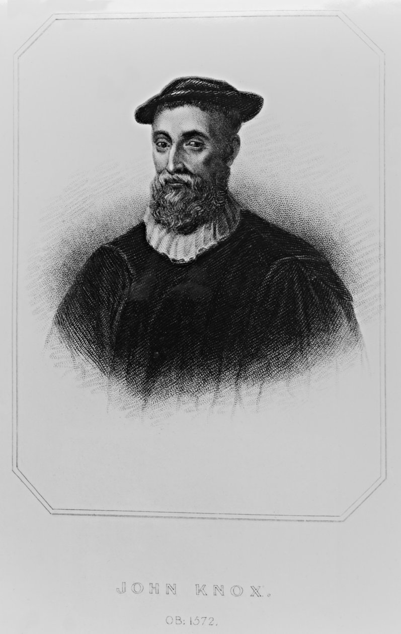 صورة لجون نوكس (c.1514-72) من "صور بريتيش لودج" ، 1823 بواسطة مدرسة اللغة الإنجليزية