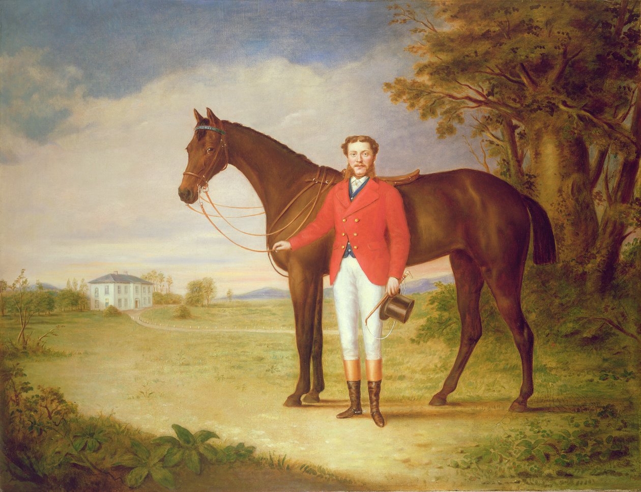 صورة رجل مع حصانه ، c.1840 (زوج 80978) بواسطة مدرسة اللغة الإنجليزية