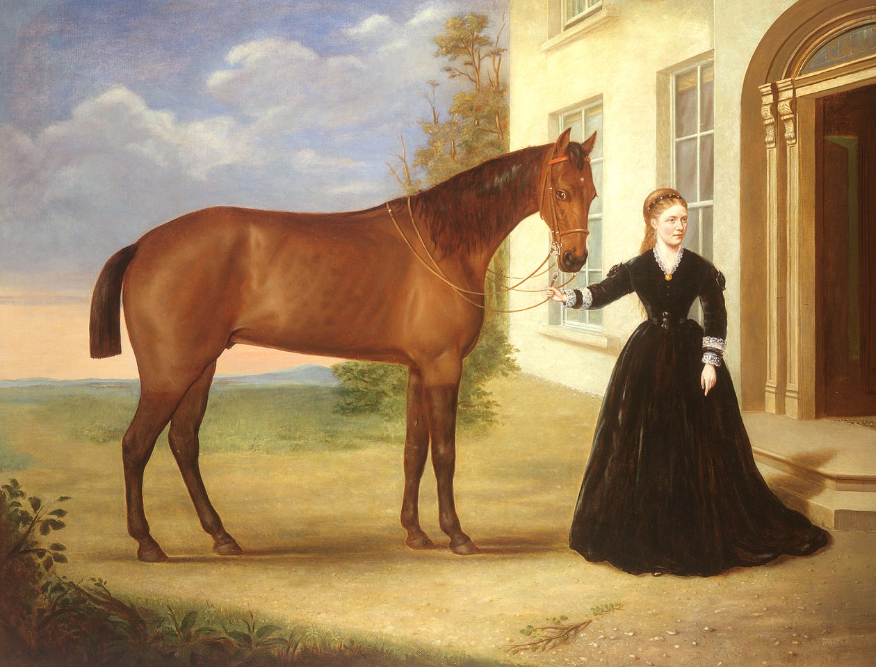 صورة لسيدة مع حصانها ، c.1840 (زوج 80977) بواسطة مدرسة اللغة الإنجليزية
