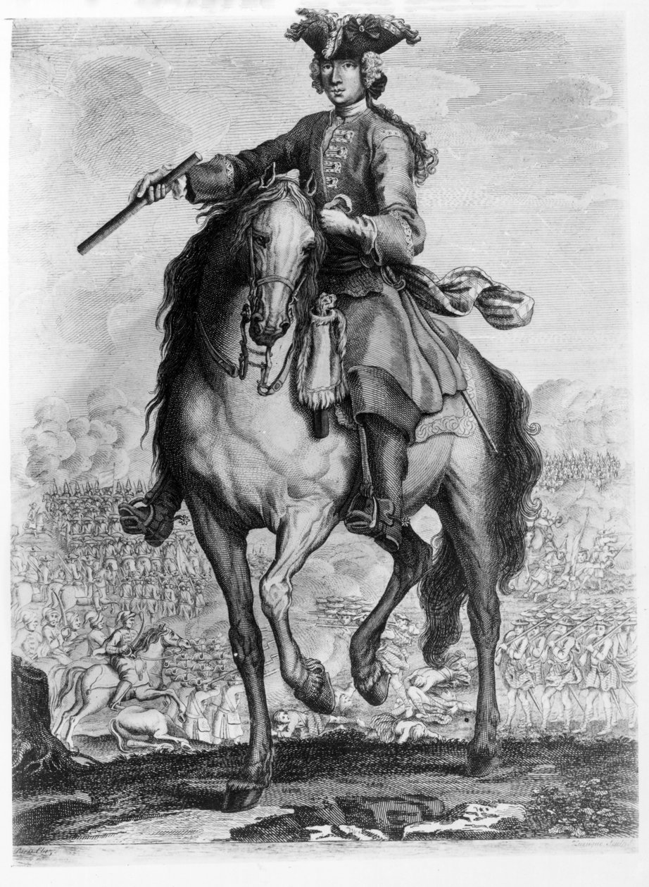 الأمير تشارلز إدوارد ستيوارت في معركة بريستونسبان ، c.1745 بواسطة مدرسة اللغة الإنجليزية