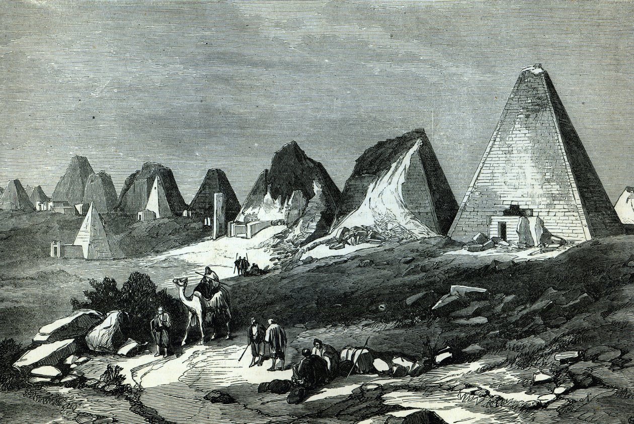 أهرامات مروي ، على النيل (طريق الجنرال جوردون) ، من "أخبار لندن المصورة" ، 23 فبراير 1884 بواسطة مدرسة اللغة الإنجليزية