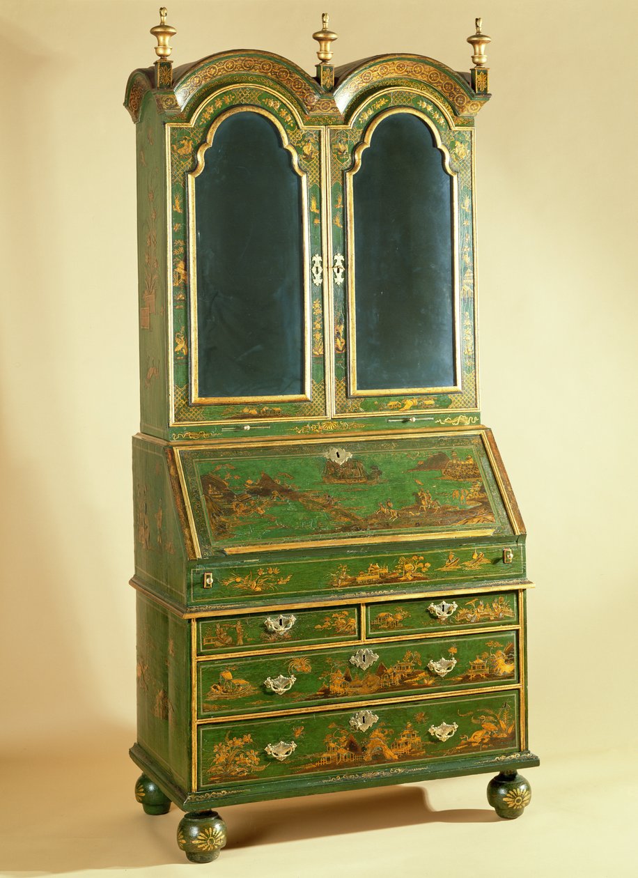 خزانة مكتب الملكة آن مع أقدام الكرة ، c.1710 (ورنيش أخضر) بواسطة مدرسة اللغة الإنجليزية