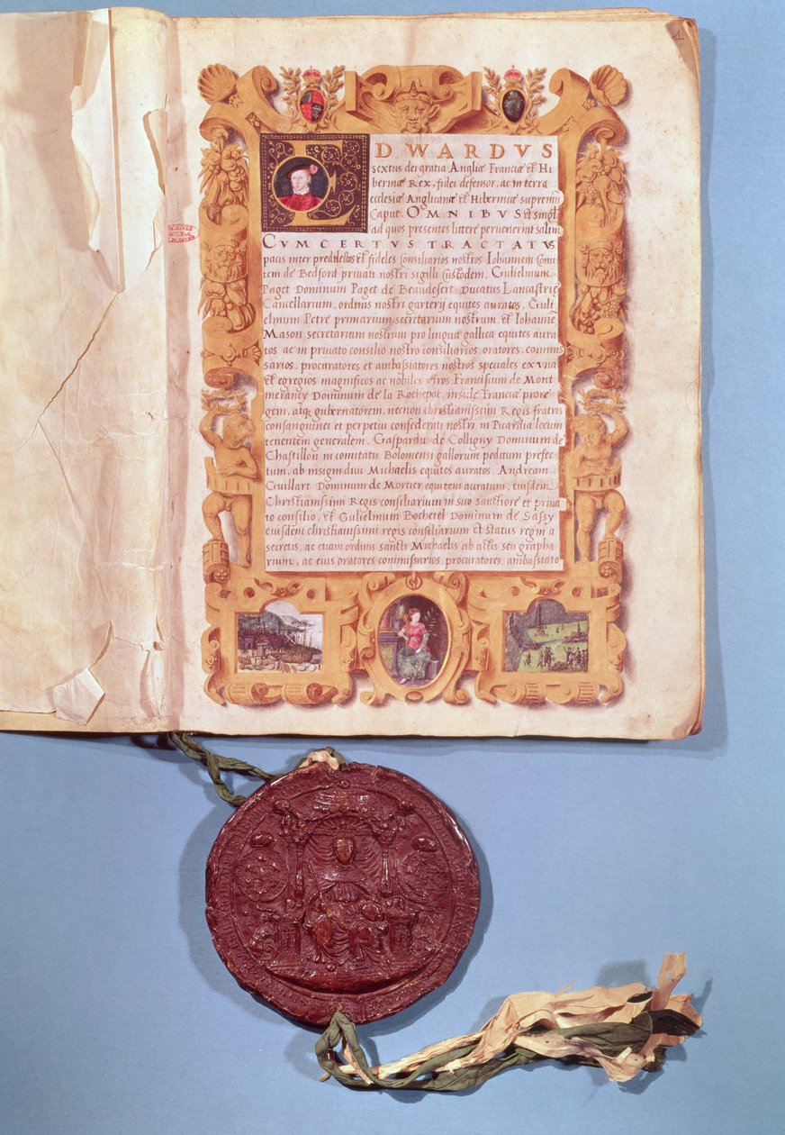 تصديق إدوارد السادس (1537-53) على معاهدة بولون ، 25 مايو 1550 بواسطة مدرسة اللغة الإنجليزية
