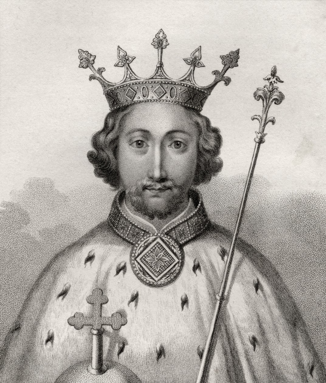 ريتشارد الثاني ، نقشه بوكيه ، من "كتالوج المؤلفين الملكيين والنبلاء" ، المنشور عام 1806 بواسطة مدرسة اللغة الإنجليزية