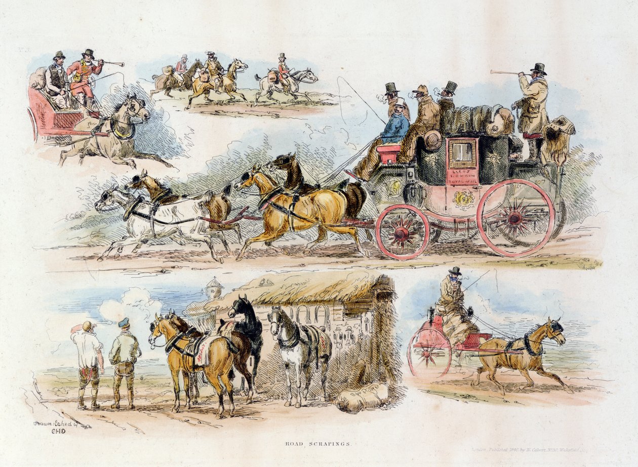 كاشطات الطريق ، 1840 (نقش الألوان) بواسطة مدرسة اللغة الإنجليزية