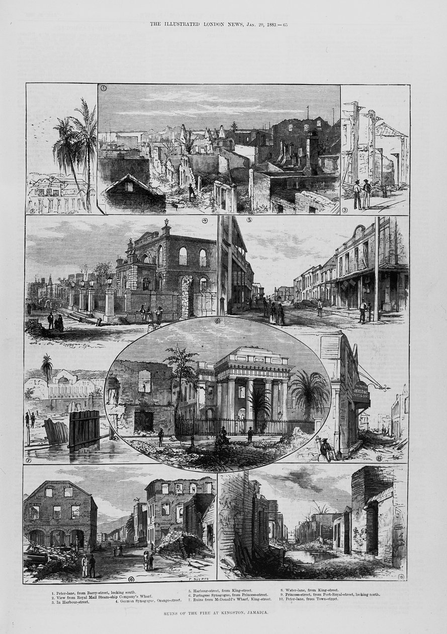 أطلال النار في كينغستون ، جامايكا ، من "أخبار لندن المصورة" ، 20 يناير 1883 ، 1842 بواسطة مدرسة اللغة الإنجليزية
