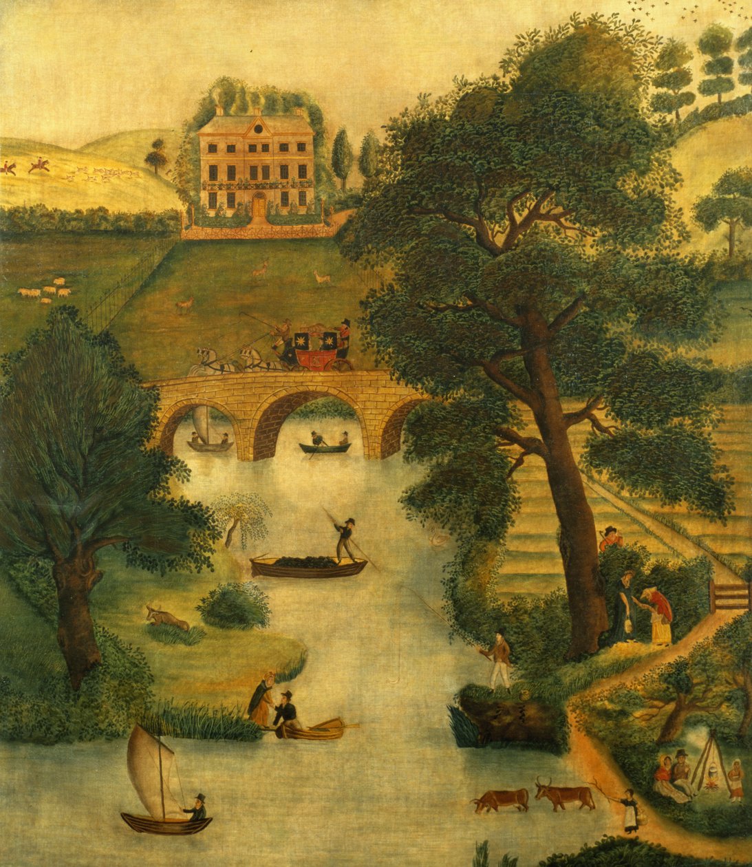 المشهد الريفي مع المدرب والحصان ، c.1835 بواسطة مدرسة اللغة الإنجليزية