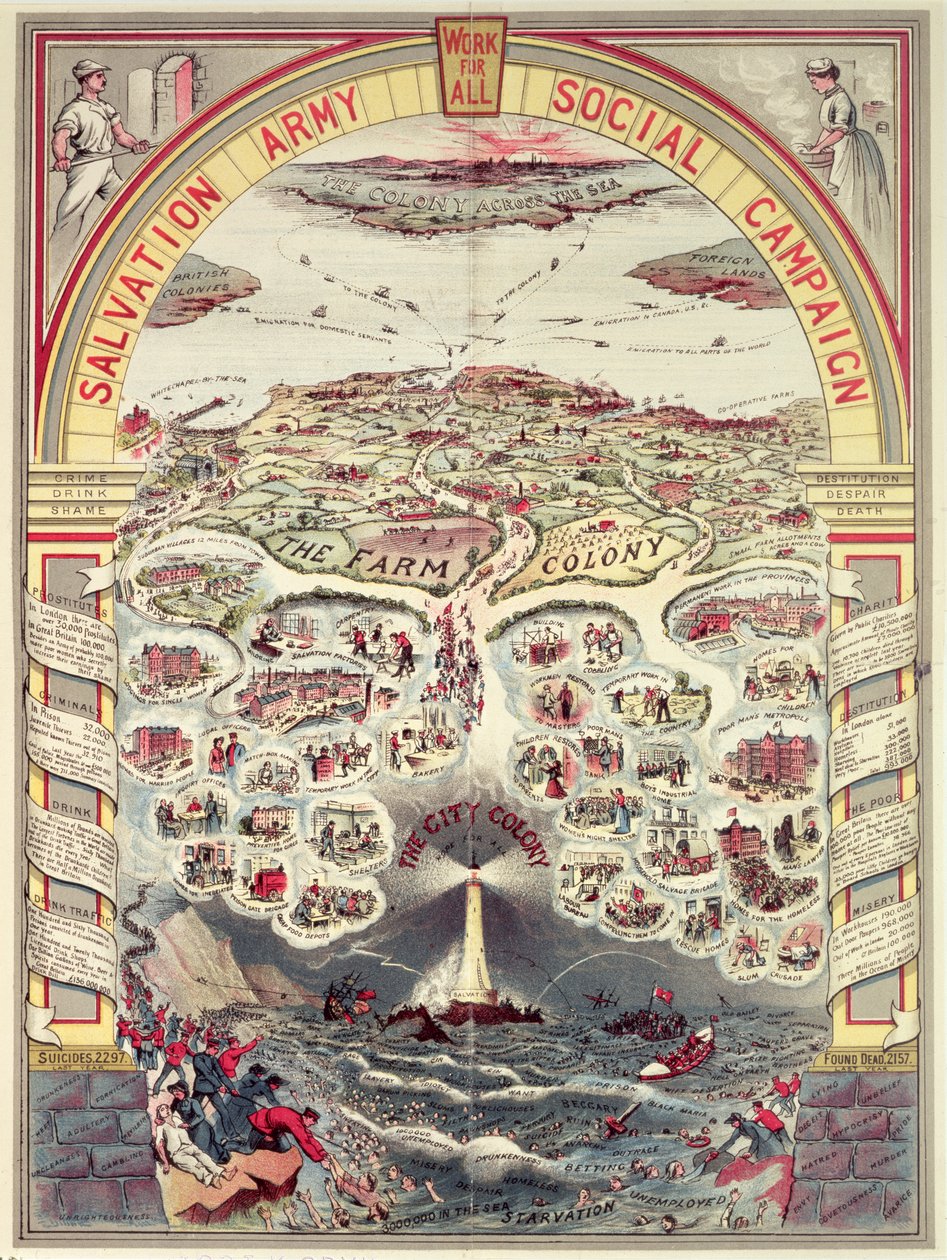 ملصق للدعاية للحملة الاجتماعية لجيش الإنقاذ ، لندن ، c.1910 (chromolitho) بواسطة مدرسة اللغة الإنجليزية