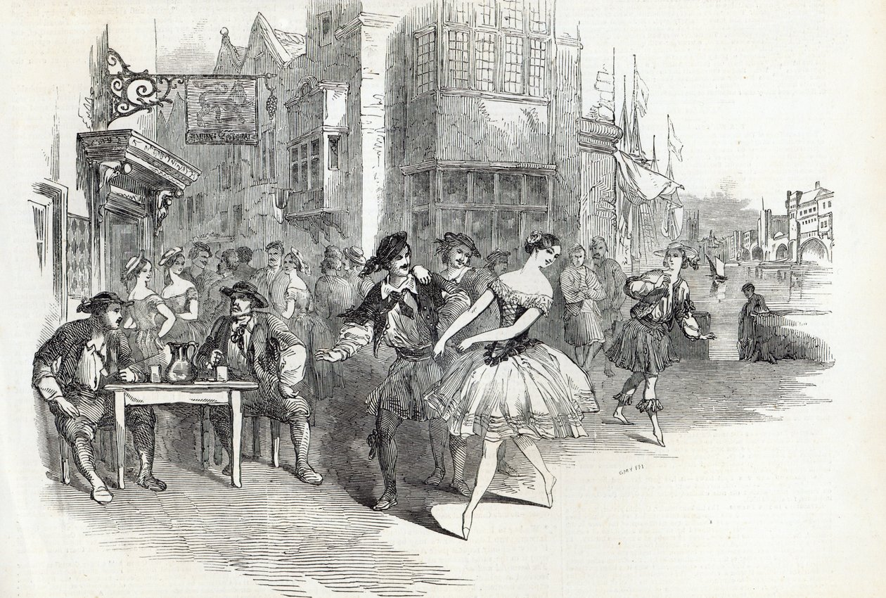 مشهد من رقص الباليه الجديد "The Wags of Wapping" ، في مسرح دروري لين ، من أخبار لندن المصورة ، 21 نوفمبر 1846 بواسطة مدرسة اللغة الإنجليزية