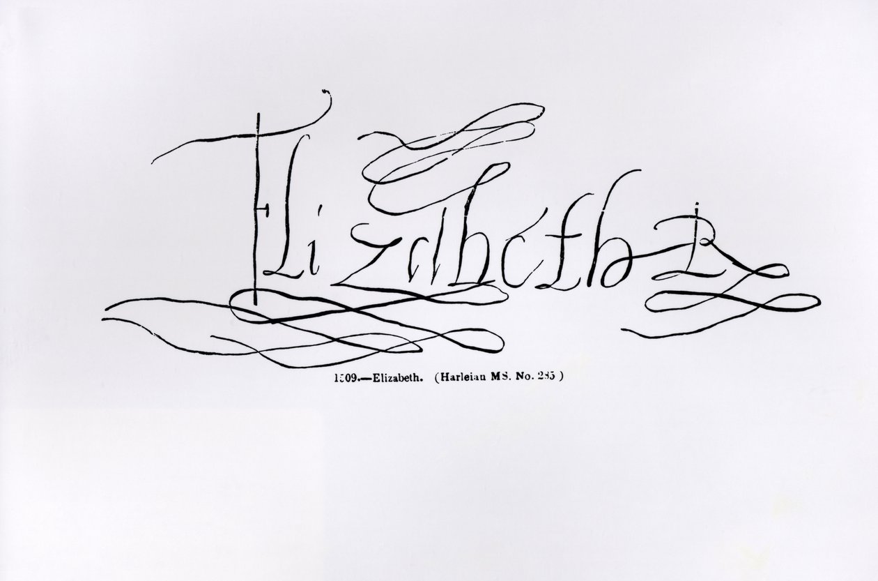 توقيع الملكة إليزابيث الأولى (1533-1603) (قلم وحبر على ورق) بواسطة مدرسة اللغة الإنجليزية