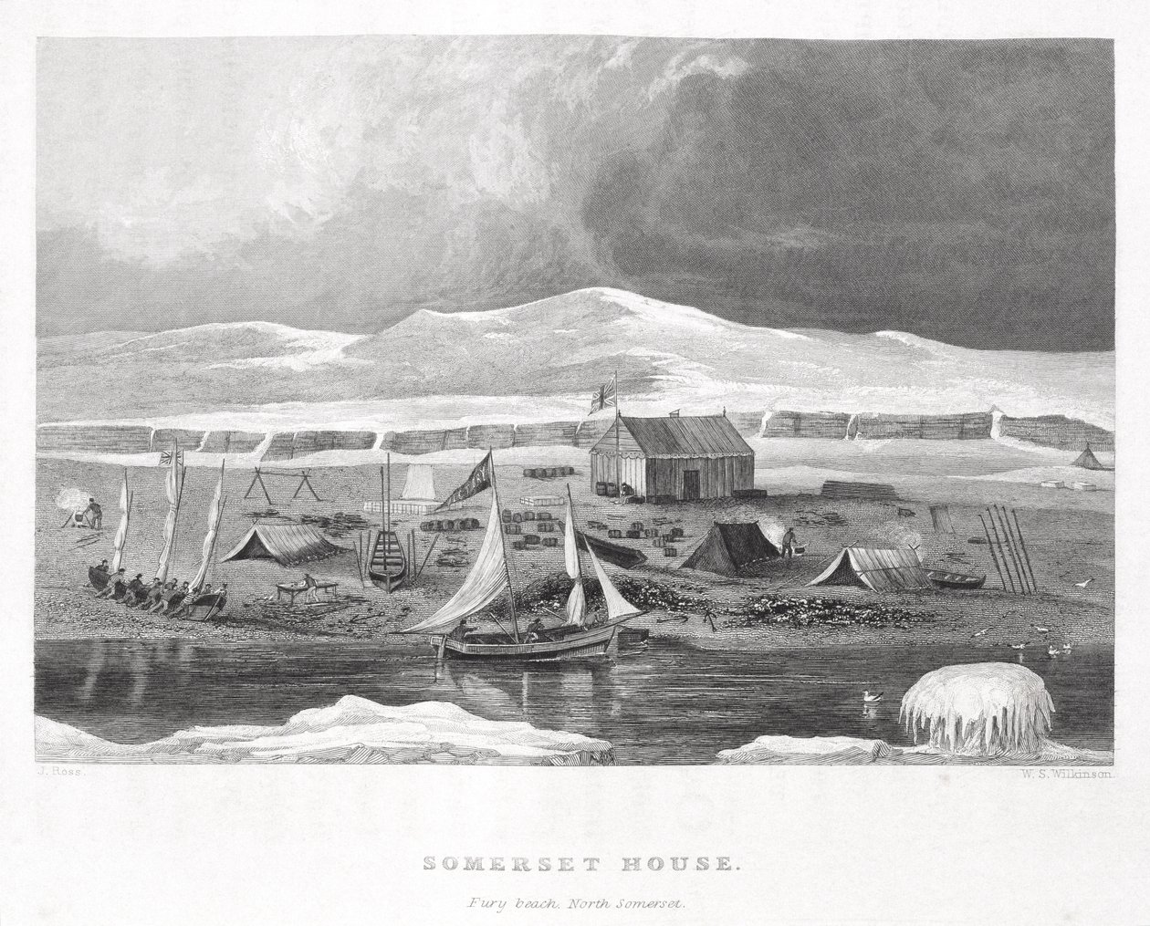 منزل سومرست ، من سرد رحلة ثانية بحثًا عن ممر شمالي غربي (1829-1833) ، بقلم السير جون روس (1777-1836) ، منقوش بواسطة دبليو إس ويلكينسون ، 1835 بواسطة مدرسة اللغة الإنجليزية