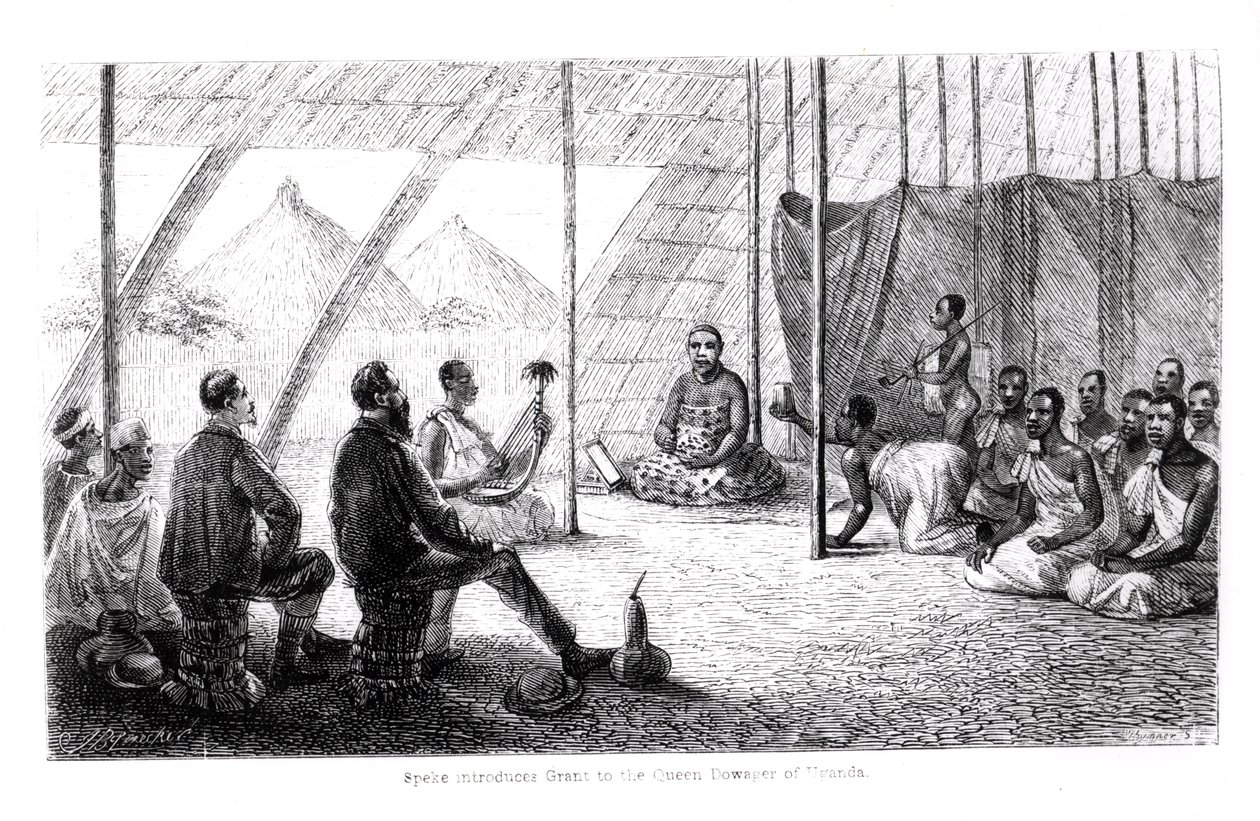 سبيك (1827-64) يقدم منحة (1827-1892) إلى الملكة داوغر من أوغندا بواسطة مدرسة اللغة الإنجليزية