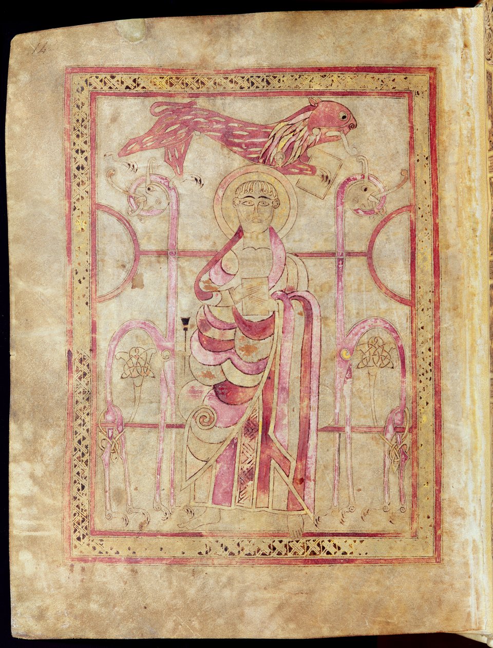 توج القديس مرقس مع الأسد ، صفحة العنوان إلى إنجيل القديس مرقس ، من الأناجيل Lichfield ، c.720 بواسطة مدرسة اللغة الإنجليزية